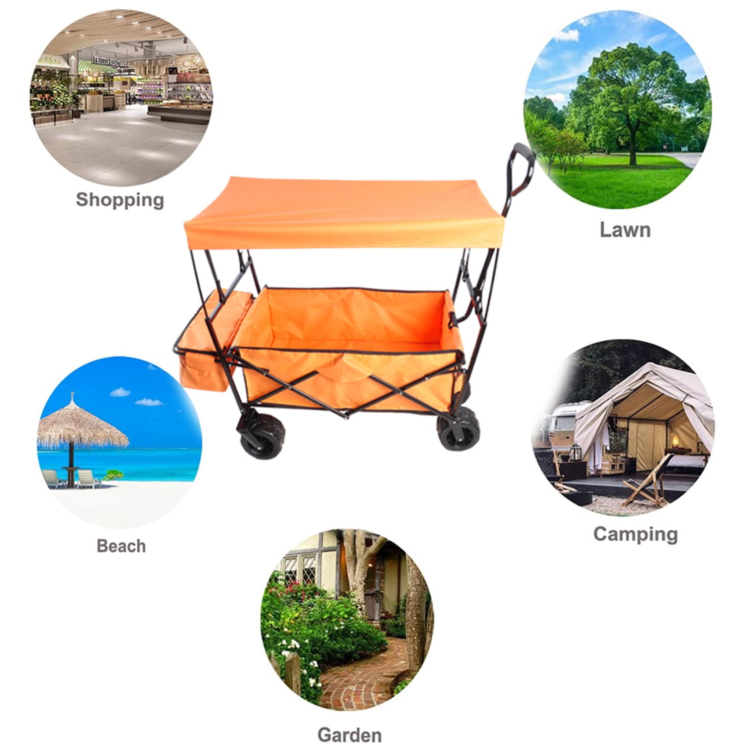 Lowestbest Foldable Cart with Canopy, Portable Cart with Wheeled Shopping Cart, Orange Lowestbest Foldable Cart with Canopy, Portable Cart with Wheeled Shopping Cart, Orange