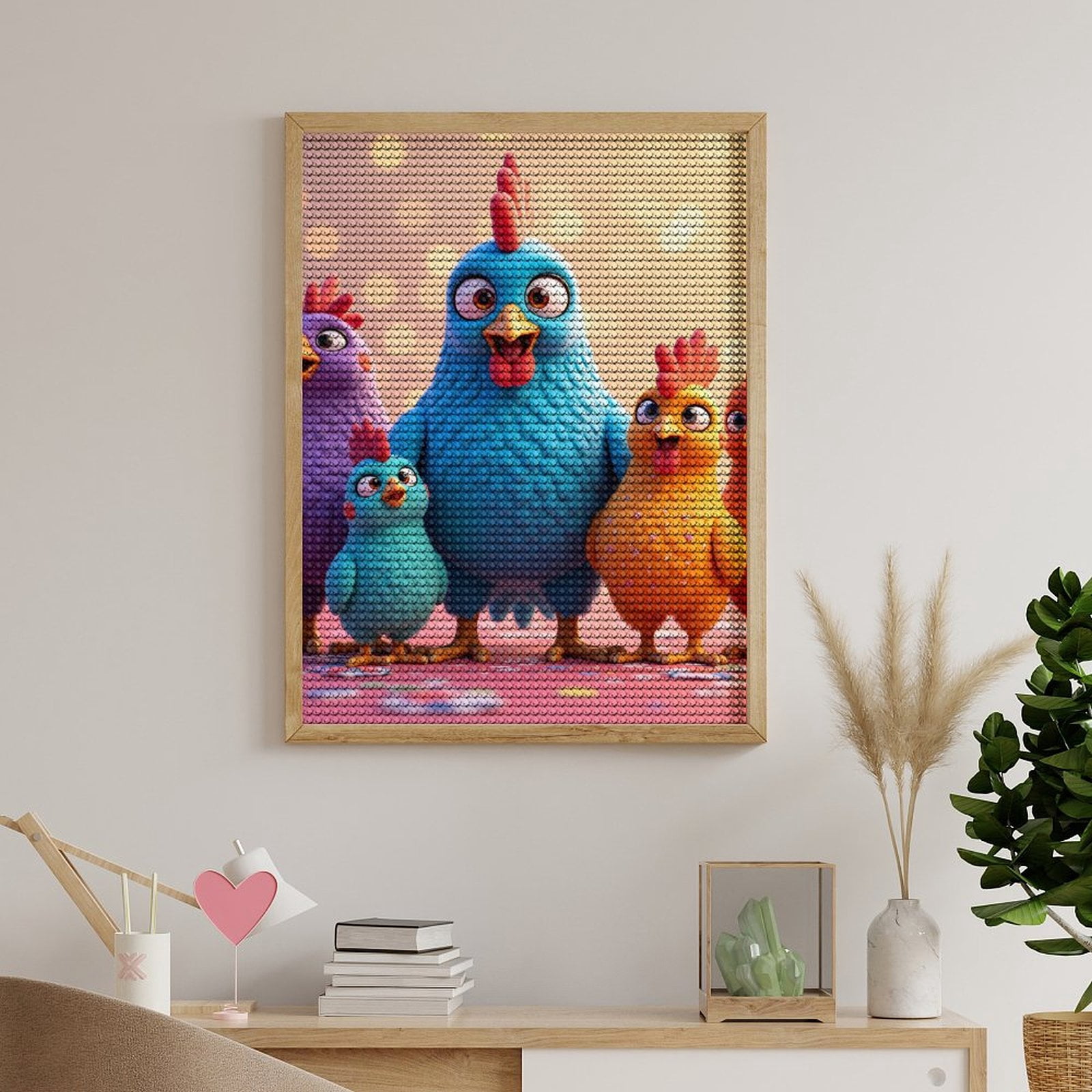 Diamond Art Kits for Adults, Blue Orange Cartoon Chickens Party 5D Diamond Painting Kits for Adults Beginners, DIY Full Drill Diamond Painting, Gem Art and Crafts 12x16
