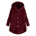 thumbnail image 2 of Baqcunre Plus Size Button Plush Tops Hooded Loose Cardigan Wool Coat Winter Jacket Winter Jackets For Women Trench Coat Winter Coats For Women,Women Clothing Coats For Women,Color Wine,Size M, 2 of 4
