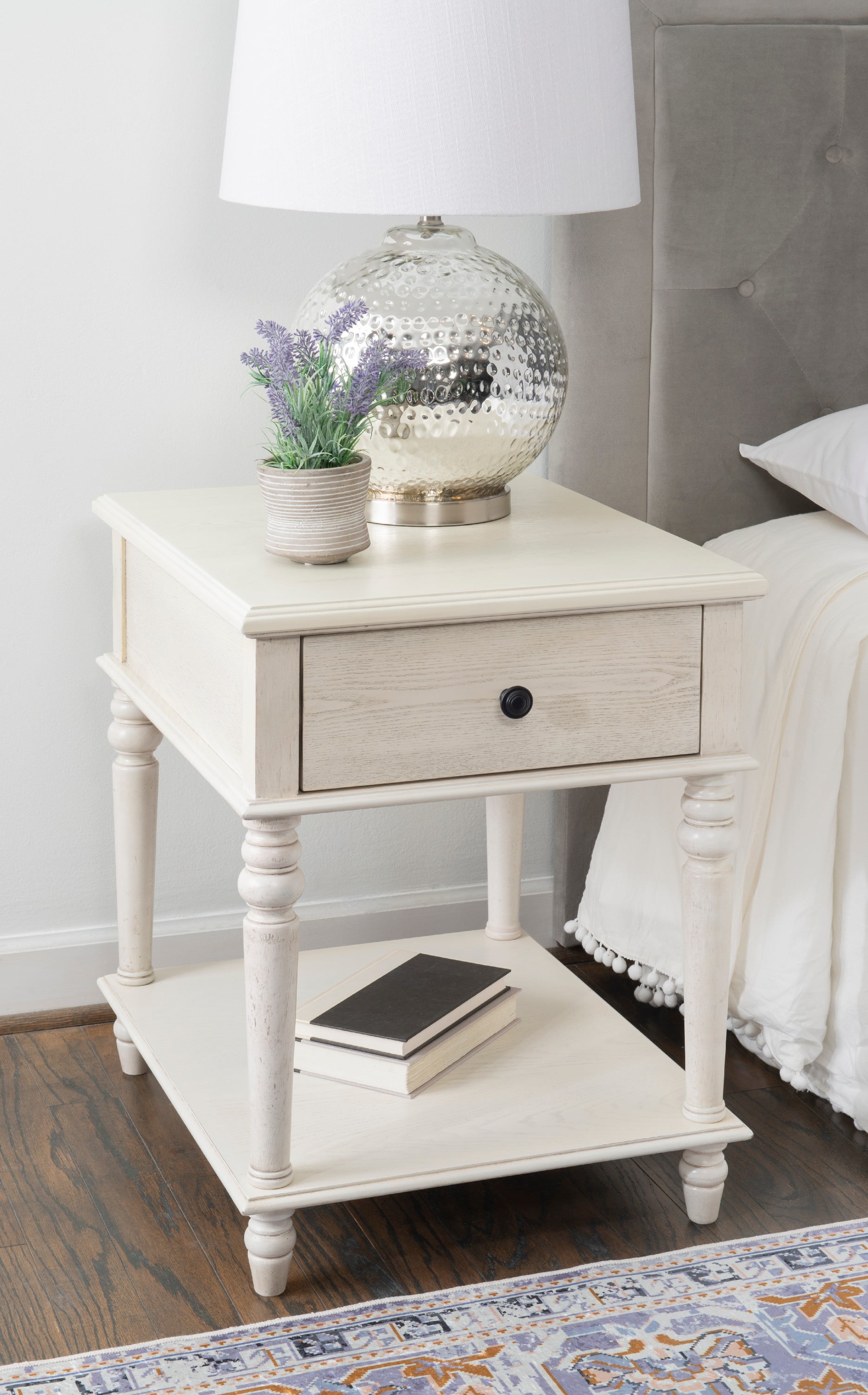McGhie Single Drawer End Table with Shelf, White