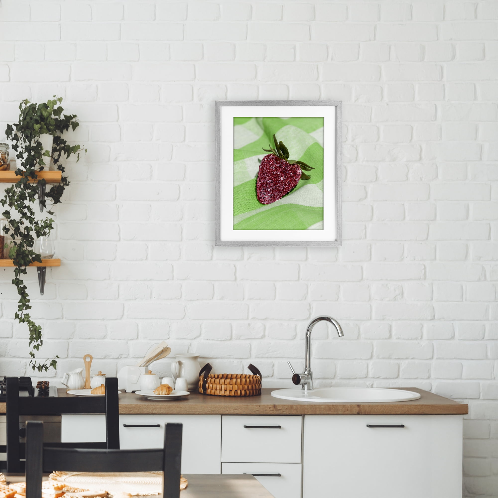 Stupell Industries Glimmer Strawberry on Green Gray Framed Print Under Glass, design by LISH Creative