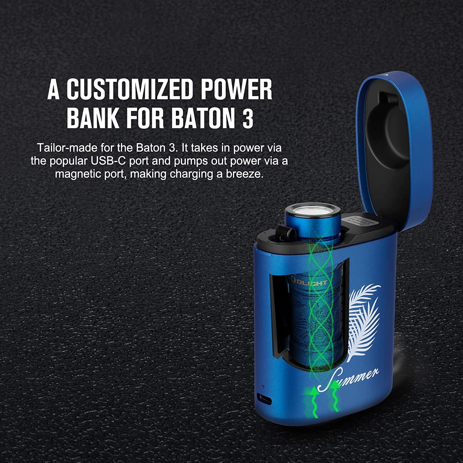 OLIGHT Baton3 Premium Edition 1200 Lumens Compact LED Flashlight Powered by a Single Rechargeable Battery, with Wireless Charging Box (Summer)