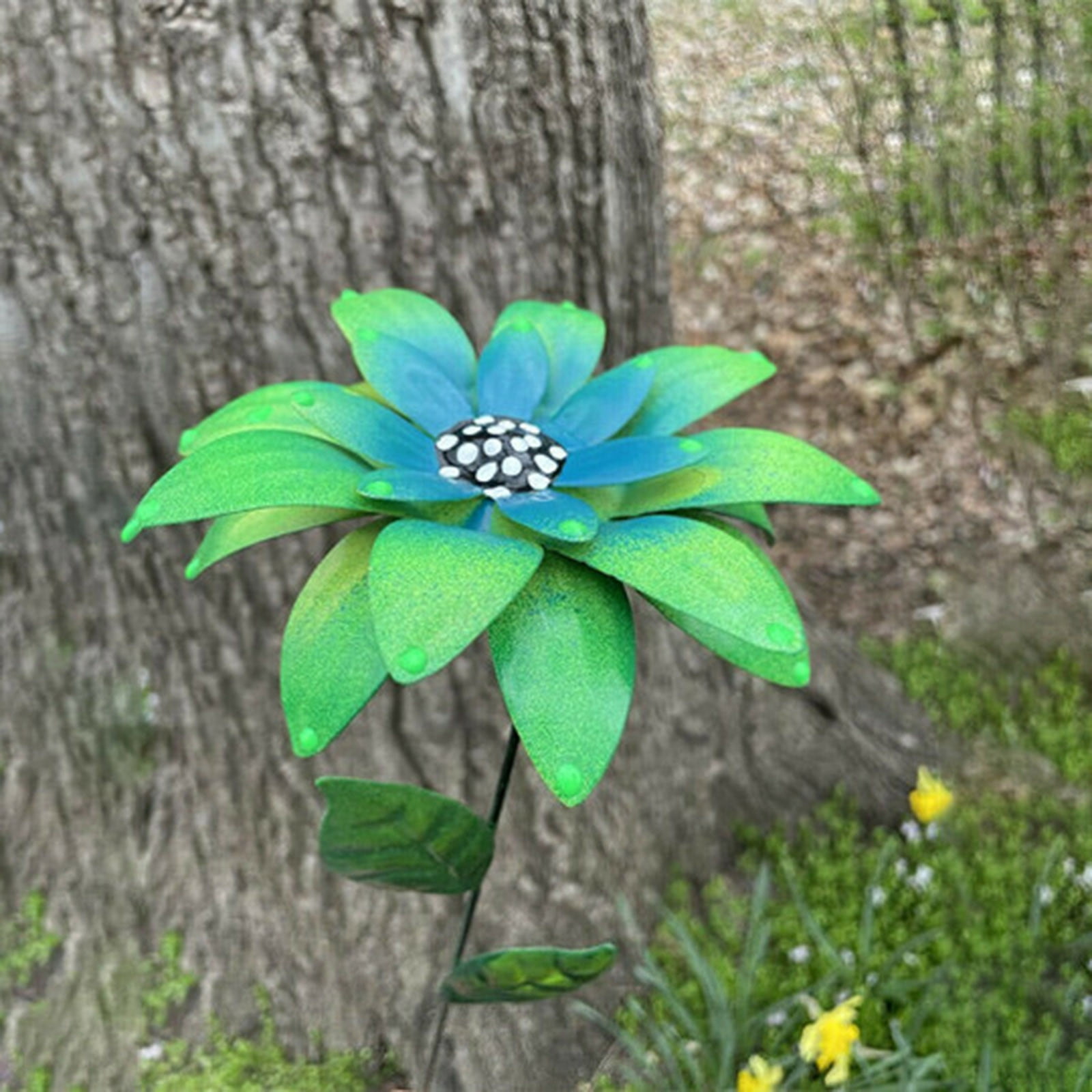 3 x Metal Garden Flowers 2 Tulips & Blue Owl Ornament Flower Pot 20"