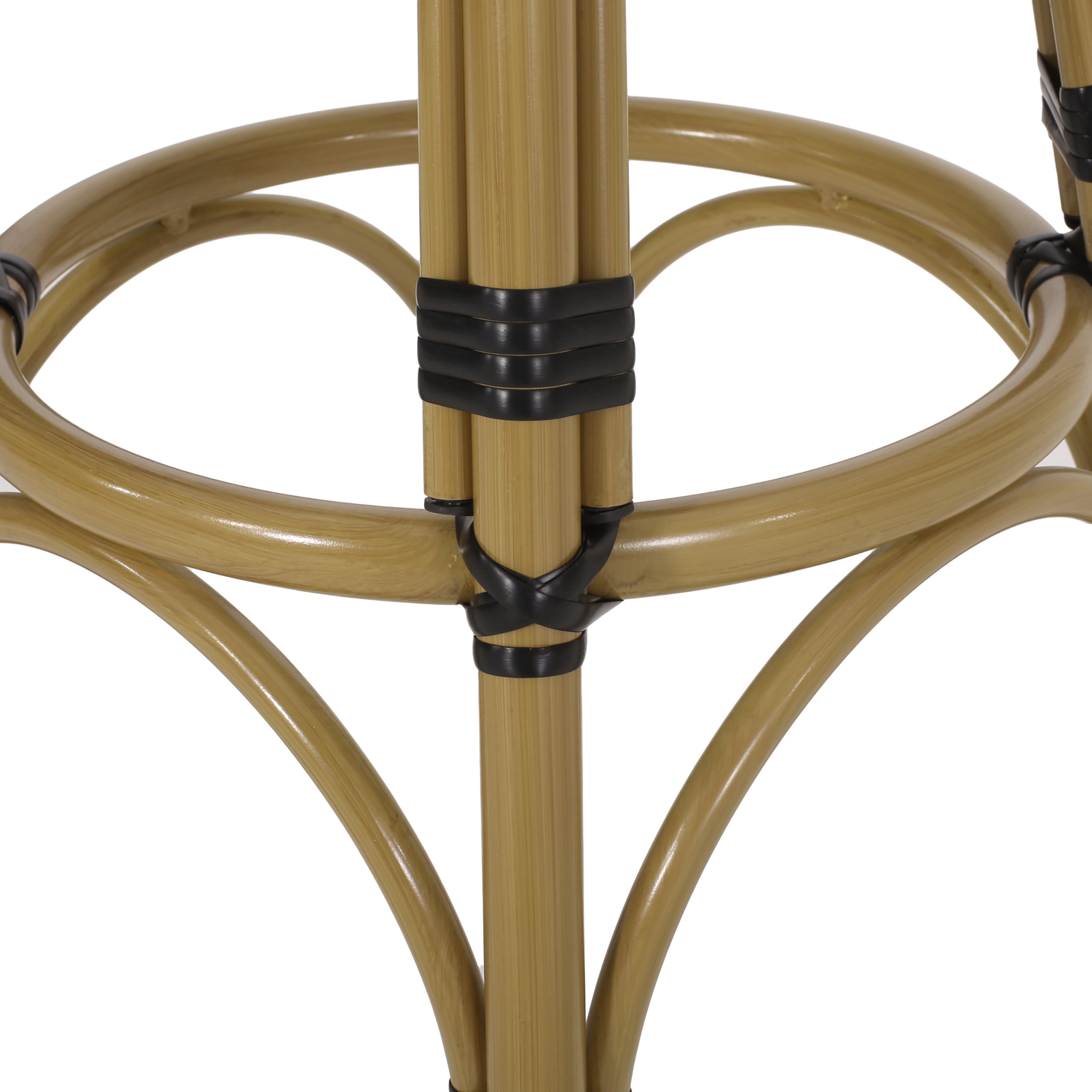 Wilbur Aluminum and Wicker Outdoor 29.5 Inch Barstools, Set of 4, Black, White, and Bamboo Finish