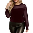 thumbnail image 4 of CONZONE Women's Lace Mesh T-Shirts Long Sleeve See Through T Shirts for Women Casual Crew Neck Sequined Lightweight Tees Soft Cozy Dailywear, 4 of 6