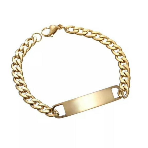 GKNET Personalized Free Engraving Stainless Steel Cuban Bracelet Chain Name Men Gift-Gold