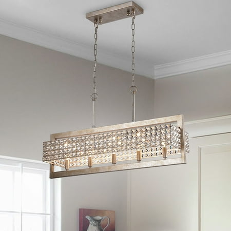 

Hong Kong best New Zhu Yuan lighting Co. Taunus Rectangular Beaded 5-Light Chandelier for Dining/Living Room Kitchen Island Antique Silver Antiqued