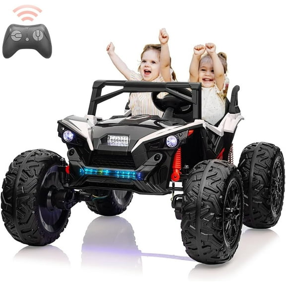 2 Seaters 24V Ride on UTV with Remote Control,10AH Battery, 400W Powerful Motors with 17" EVA Wheels, 20.5“ Seat Width Electric Ride Toy with Metal Suspension,LED Lights,Music,Horn (White)