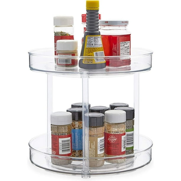 Clear 2 Tier Lazy Susan Turntable Cabinet Organizer Spinning Spice  clear-2-tier-lazy-susan-turntable-cabinet-organizer-spinning-spice