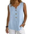 thumbnail image 2 of LEKODE Cotton Tank Top Women Button Down Shirts V Neck Loose Tank Tops Gauze Shirts Cute Tops Halter Tops Lightweight Blouse Flowy Tank Tops Stretchy Slim Fits Beach Vacation Outfits Blue XL, 2 of 9