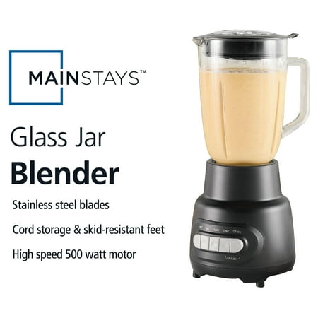 (white) Mainstays 5-Speed Glass Blender with 48 Oz Jar and Ice-Crushing Motor
