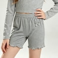 thumbnail image 4 of Miqool Girls Ribbed Knit Bike Shorts Stretch 2-13 Years Anti-Chafe Undershorts Casual Soft Elastic Bow Waist Ruffle Hem Shorts, 4 of 7