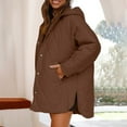 thumbnail image 4 of XPMWRP Women's Quilted Hooded Button Jacket Solid Color Oversized Puffer Long Sleeve Coat Winter Warm Oversized Outwear with Pockets Brown M, 4 of 5