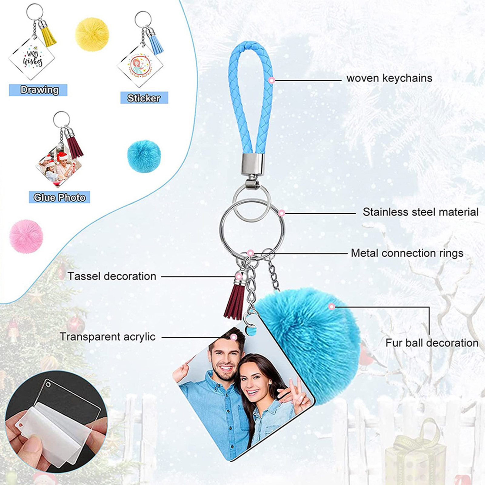 126Pieces Keychain Making Kit with Colorful Tassels Keychain Clip for Key Rings