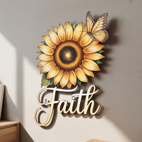 Sunflower Butterfly Metal Wall Art with Floral Design, Decorative Wall Decor