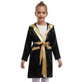 thumbnail image 6 of Sinleey Kids Boys Girls 3Pcs Boxing Suit Satin Hooded Boxing Robes with Boxer Shorts and Punching Sparring Gloves Set Black&Gold 8, 6 of 9