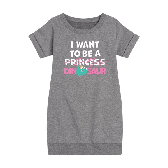 Instant Message - I Want To Be A Dinosaur -Not Princess - Toddler & Youth Girls Fleece Dress