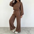 thumbnail image 5 of Women's Vintage Polka Dot 2 Piece Outfits Crop Sweatshirt and Loose Fit Wide Leg Flare Pants Y2K Retro Streetwear Casual Tracksuit Set Coffee, 5 of 7