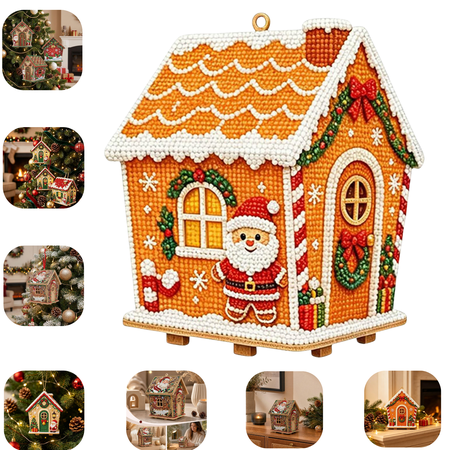 3D Wooden Christmas House DIY Diamond Painting Kit DIY Handicraft Christmas Ornament Home Wall Tree Decor Festive Gift for Craft Enthusiasts H