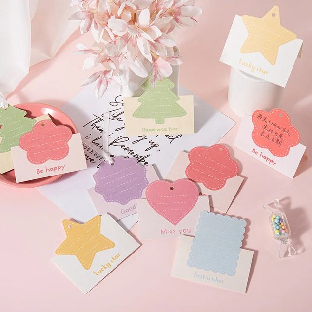 Bonita tarjeta de felicitación plegable, tarjetas de agradecimiento con forma de estrella, árbol, corazón, flor, galletas, Mensaje de cumpleaños con agujeros, 12x9,8 cm