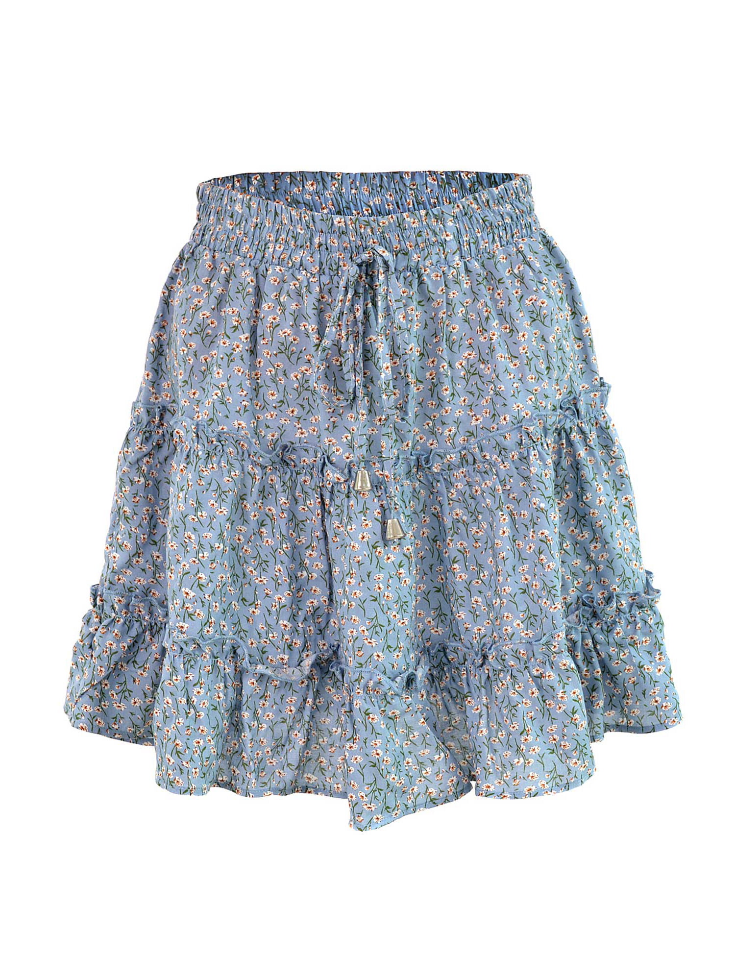 ZNU Women High Waist Ruffled Floral Skirt Summer Mini Dress Bottoms ...