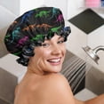 thumbnail image 5 of Shower Caps,Black Cartoon Colorful Dinosaurs Skeletons Pattern Waterproof Shower Cap for Women 4 Pieces,Double Reusable Hair Cover for Shower PEVA Elastic Stretch Hem, 5 of 7