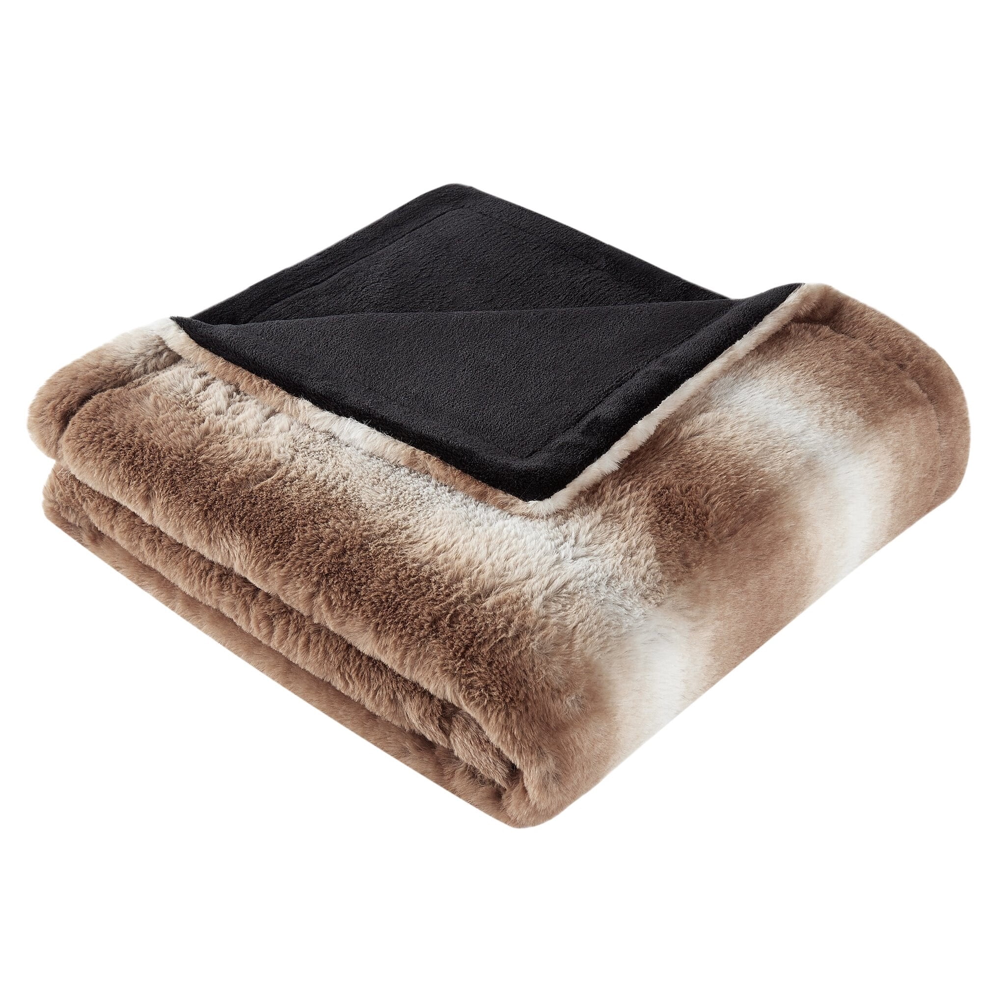 SoftLux Ombre Brown and White Striped Velvet Plush Fleece Throw Blanket, 50" x 60", Adults and Teens
