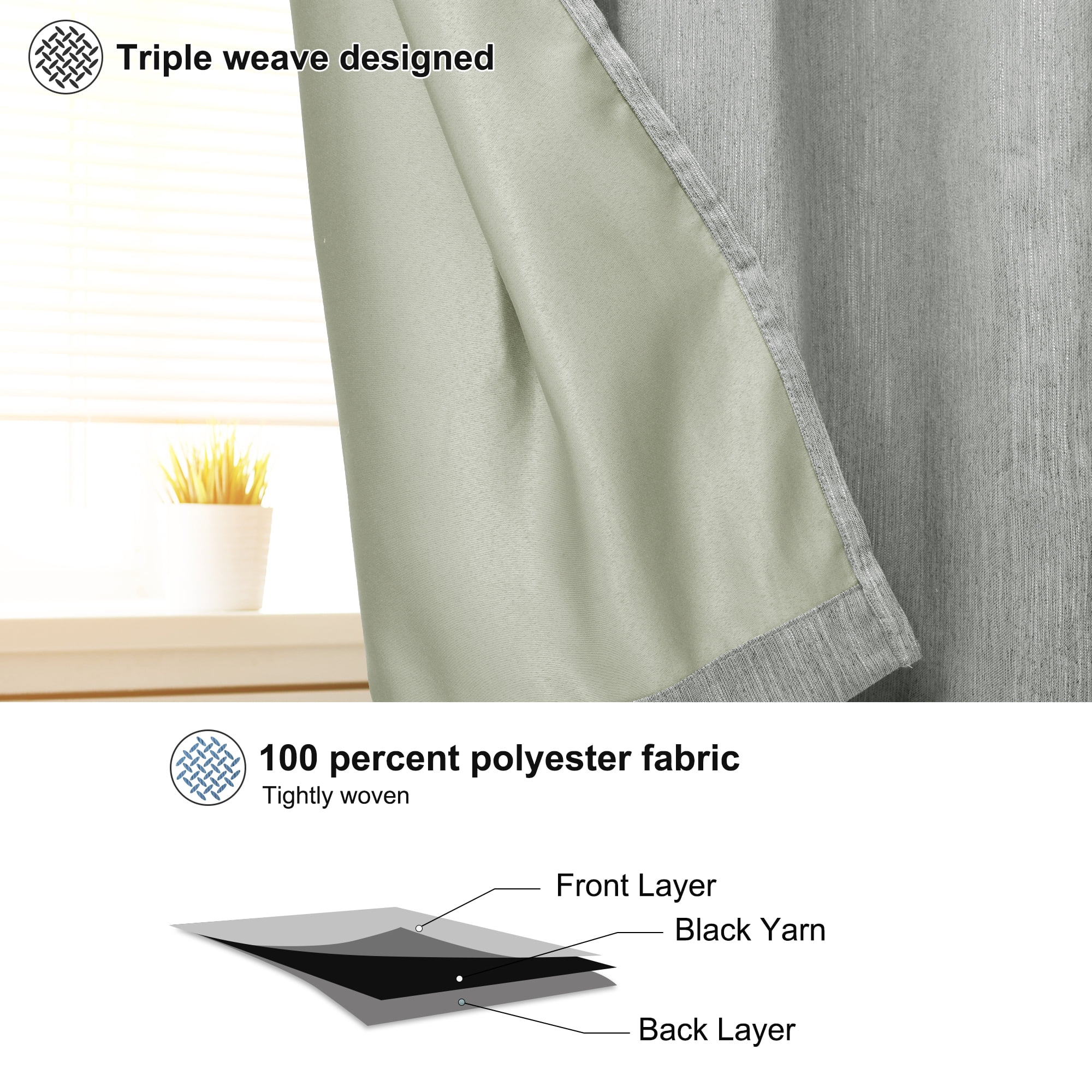 Unique Bargains 2 Panels Linen Look Blackout Curtains for Bedroom Gray 52"W x 84"L