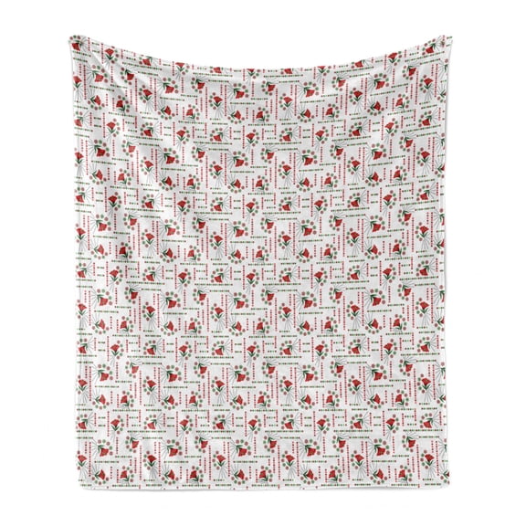 Floral Soft Flannel Fleece Blanket, Russian Folkloric Art Style Flowers Retro Pattern Modern Influences, Cozy Plush for Indoor and Outdoor Use, 70" x 90", Vermilion Green and White, by Ambesonne