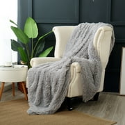 Reafort Luxury Long Hair Shaggy PV Fur Faux Fur Oversized Throw Blanket (Grey, 60"X70" Throw)