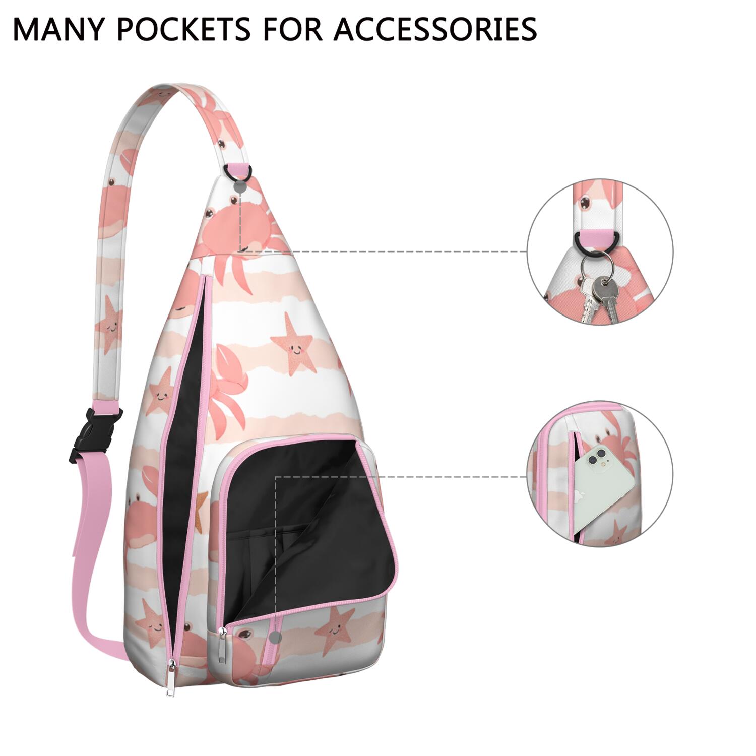 Stylish Crossbody Sling Bag Marine Adorable Crab Crossbody Shoulder Backpack Adjustable Lightweight Travel Hiking Casual Daypack for Young People
