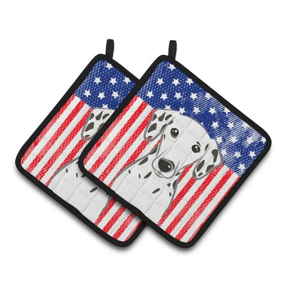 Carolines Treasures BB2140PTHD Flag and Dalmatian Pair of Pot Holders , 7.5HX7.5W, multicolor