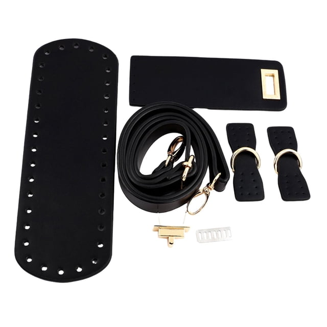 Parte inferior de bolso para crochet, correa de hombro ajustable, bolso tejido de cuero PU, crochet Negro