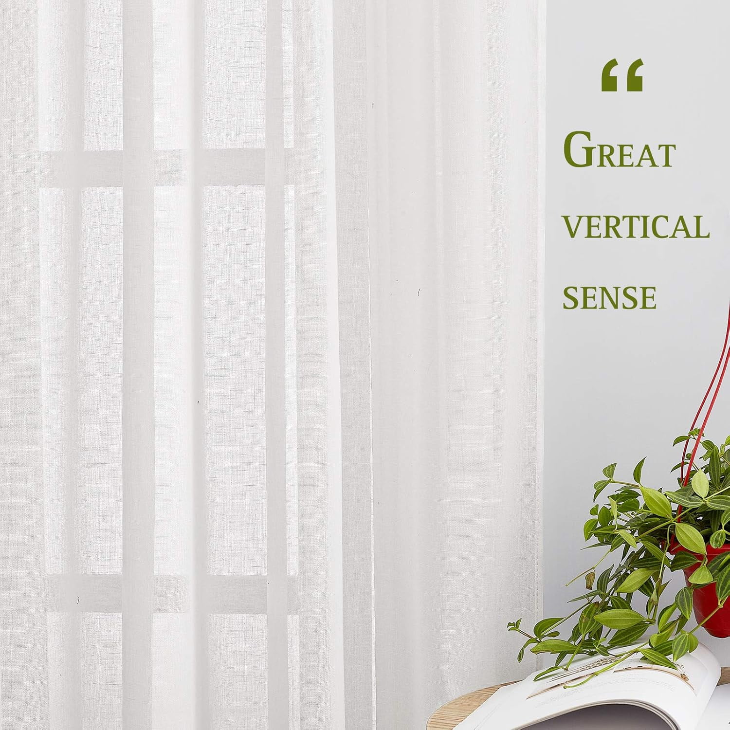 White Sheer Linen Curtains for Living Room 84 inch Length 2 Panels Set, Grommet Semi Sheer Privacy with Light Filtering Flax Window Treatments for Bedroom, W52 x L84