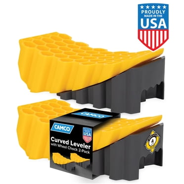 Camco RV Trailer 4" Curved Wheel Leveler Leveling Block with Chock (2 Pack) (44425)