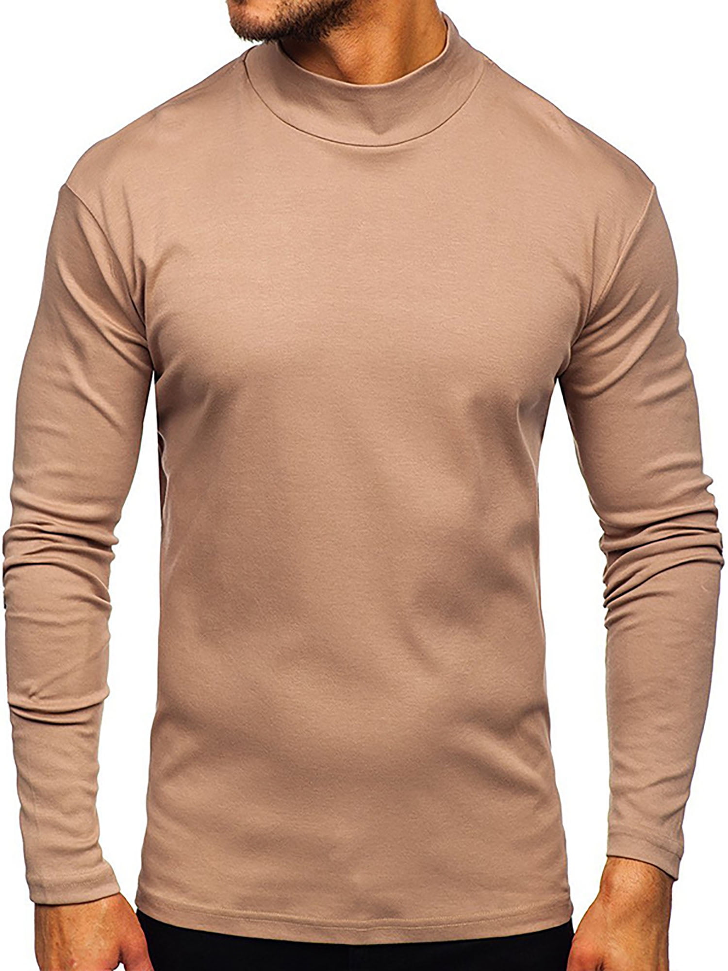 Generic Mens Mens Slim Linen Cotton Base Solid Color Pullover Turtle Neck Sweater Tee