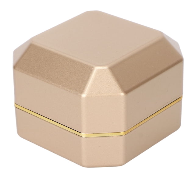 Caja de presentación de anillos, caja de regalo de almacenamiento protectora de joyería elegante interior flocada con luz para compromiso, boda, dorado