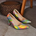 thumbnail image 4 of Women's Pointed Toe High Heel Pumps Dress Shoes 9.5cm Rainbow Slip On Close Toe Stilettos Heels, 4 of 5