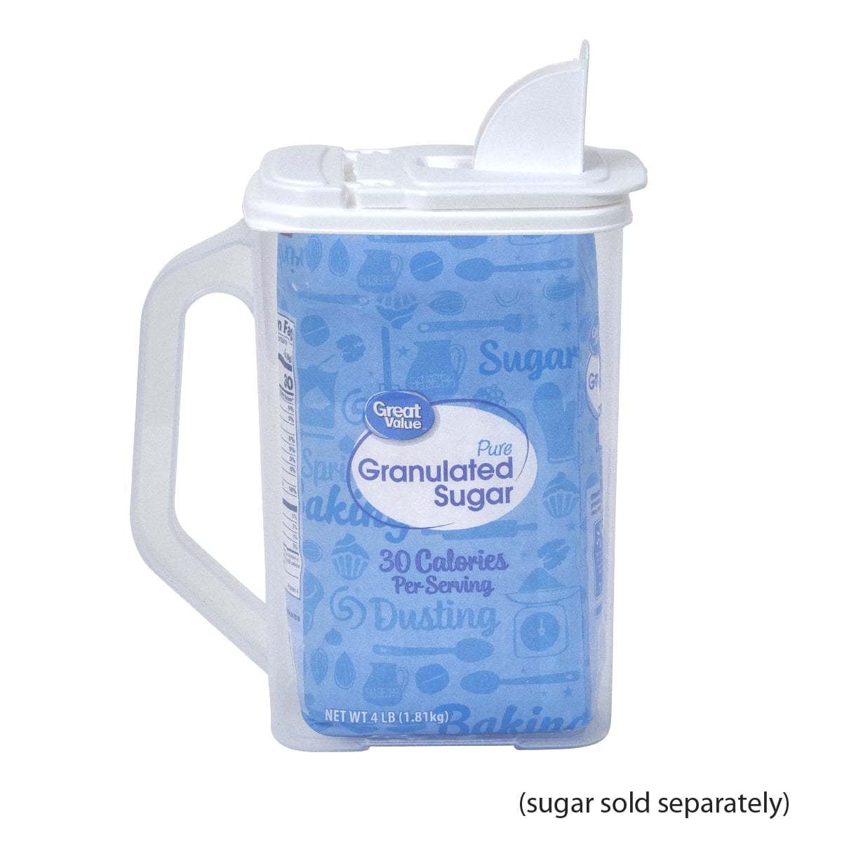 Buddeez All-Purpose Plastic Storage Dispenser with Dual-Use Lid (Sugar, Flour), 9"L x 5"W x 10"H