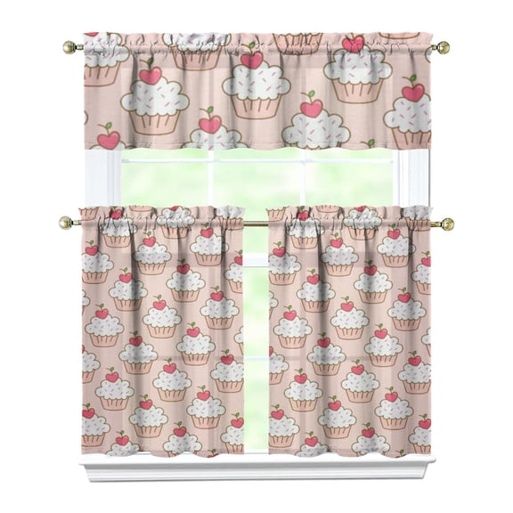 Sweet Treats Kitchen Curtains Set of 3 - Ice Cream Dessert Food Pattern Colorful Summer Rod Pocket Window Panels (54x18"   2x27.5x36")