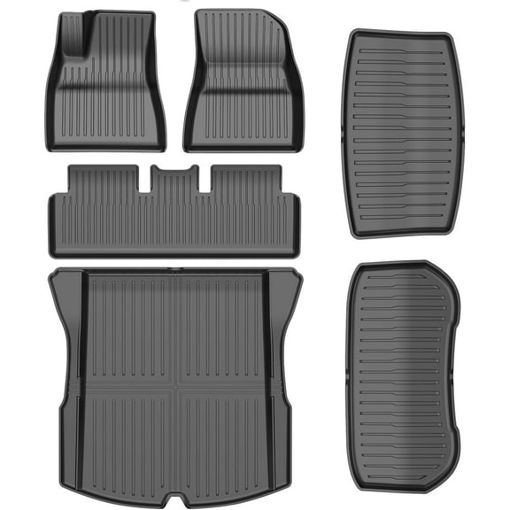 MRY All-Weather Floor Mats for 2024-2025 Tesla Model 3 Highland - TPE Cargo Liner & Trunk Mat Accessories (6-Piece Set)