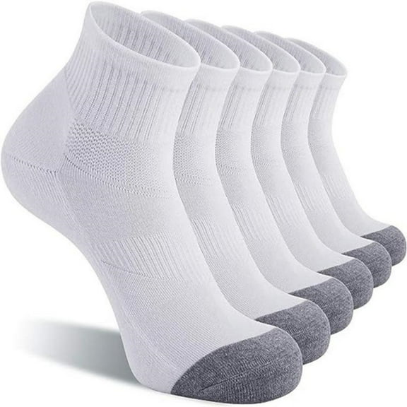 6Pack Men's Ankle Socks with Cushion Athletic Running Socks,White,Shoe Size:9-12