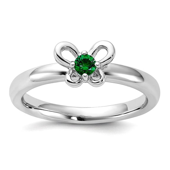 925 Sterling Silver Stackable Created Emerald Ring Size 9 Stackable Ring for Women