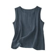 thumbnail image 2 of Otntypg Women Cotton Linen Tank Tops Plus Size Cute Summer Sleeveless Crew Neck Basic Solid Color Gauze Shirts Loose Fit Casual Lightweight Camisole Vest Dark Blue M, 2 of 5