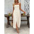 thumbnail image 3 of Women's Smocked Button Front Tie Shoulder Dress with Partial Lining 88% viscose 12% polyamide Knee Length Chic, 3 of 10