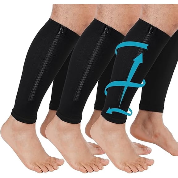 Calf Compression Sleeves with Zipper 20-30mmhg Footless Support for Men Women 3 Pack