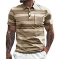 thumbnail image 2 of SOFTCCLO Men Polo Shirts Short Sleeve Striped Lapel Button Down T Shirt Pocket Color Blocked Loose Comfortable Business Casual Polos for Men Khaki XXXL, 2 of 6
