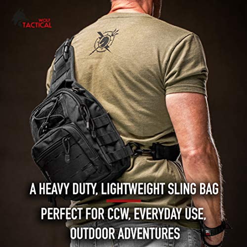 Wolf Compact Outdoor Sling Bag for Travel Hiking and Daily Use, Black