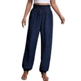 thumbnail image 3 of Kelon Women's Casual Pants, Womens Linen Pants Wide Leg Palazzo Capri Drawstring Casual Lounge Flowy Summer Beach Vacation Crop Trousers with Pockets, S, 3 of 6
