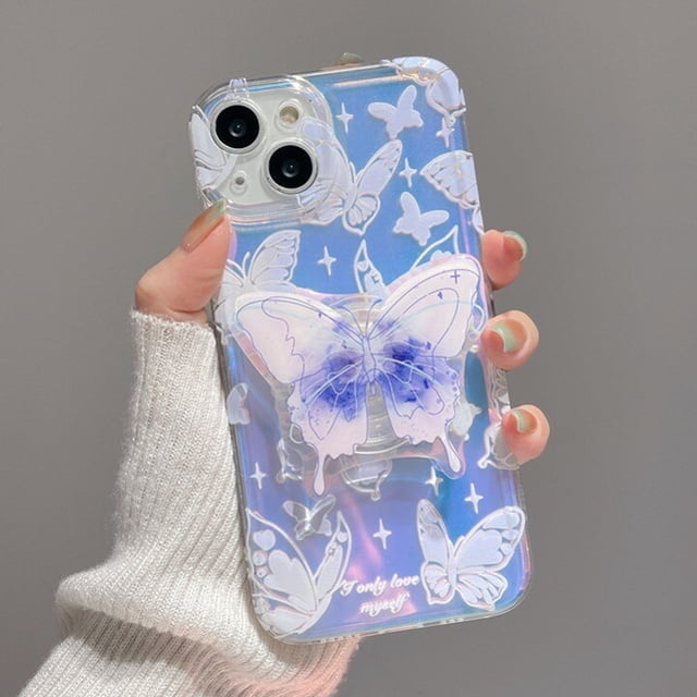 Funda suave con soporte de mariposa láser 3D para iPhone 13, 12, 11, 14 Pro, X, XR, XS, MAX Plus + cubierta trasera con borde ondulado Fivean unisex